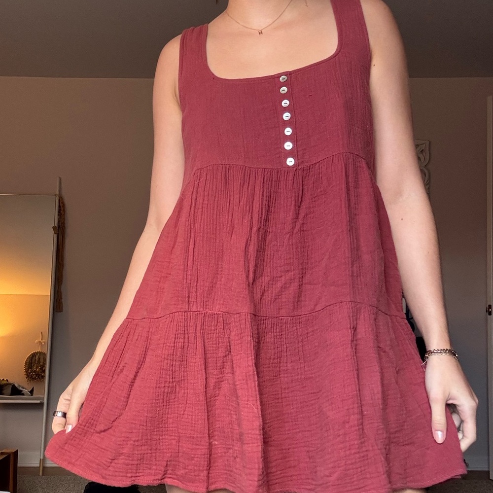 Urban Outfitters Sleeveless Button-Front Dress in Deep Red